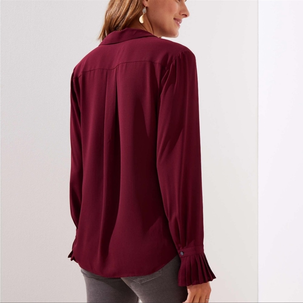 Loft Pleated Cuff Button Down Blouse Maroon - image 4